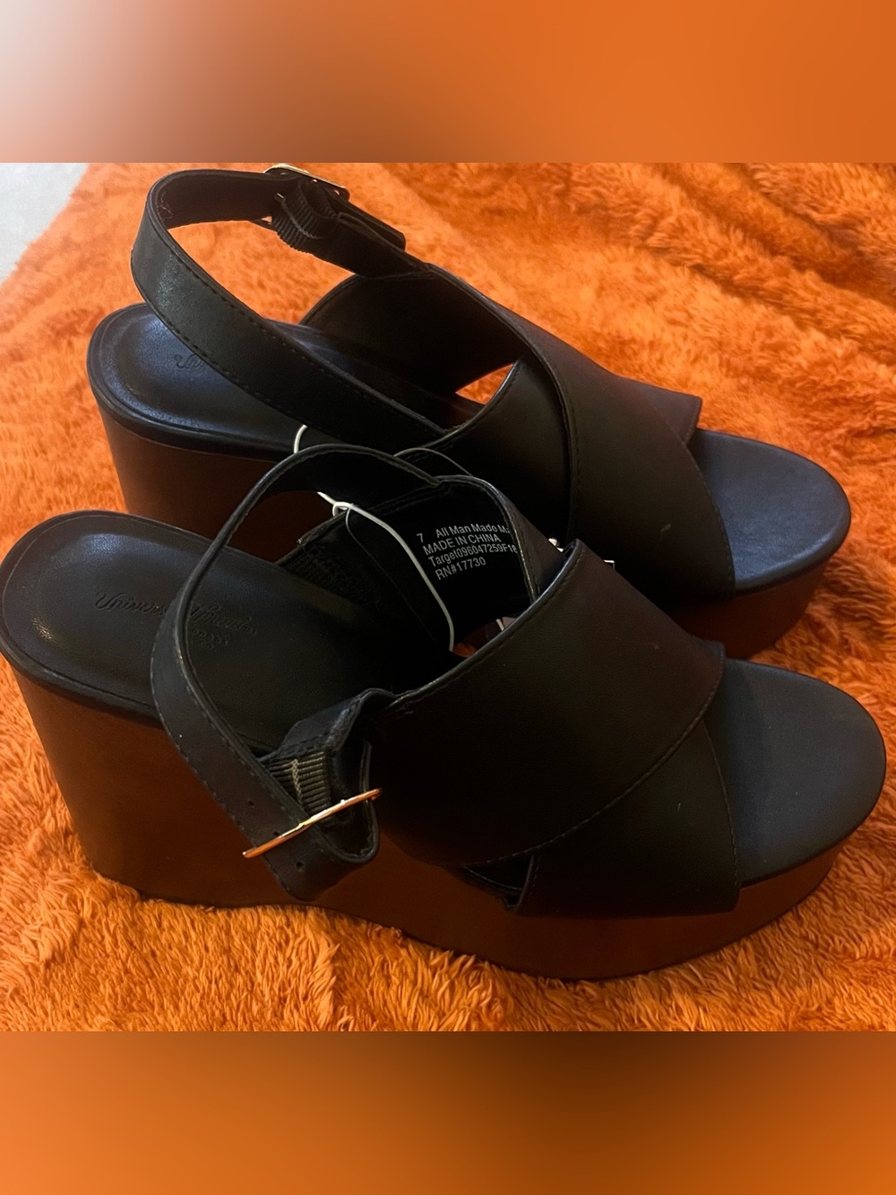 Universal Thread Black Platform Slingback Wedge Sandals